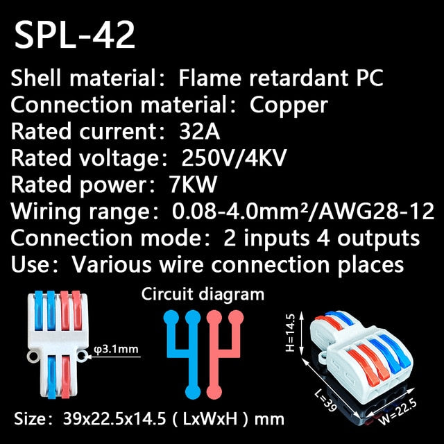 Mini Fast Wire Cable Connectors Universal Compact Conductor Spring Splicing Wiring Connector Push-in Terminal Block SPL-42 212