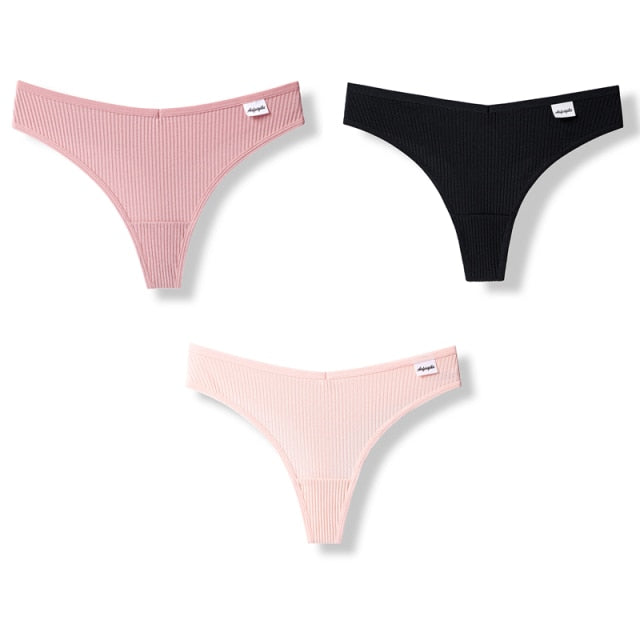 3PCS/Set G-string Panties Cotton Women's Underwear Sexy Panties Female Underpants Thong Solid Color Pantys Lingerie M-XL Design