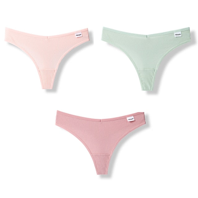 3PCS/Set G-string Panties Cotton Women's Underwear Sexy Panties Female Underpants Thong Solid Color Pantys Lingerie M-XL Design