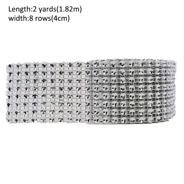 1 Roll 8/24 Rows Gold Silver Crystal Diamond Mesh Rhinestone Ribbon for Birthday Wedding DIY Decoration Cake Wrap Crystal Tulle
