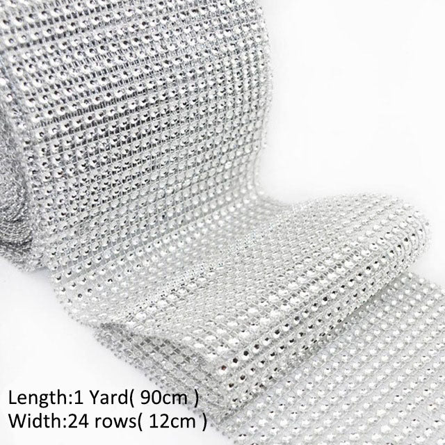 1 Roll 8/24 Rows Gold Silver Crystal Diamond Mesh Rhinestone Ribbon for Birthday Wedding DIY Decoration Cake Wrap Crystal Tulle
