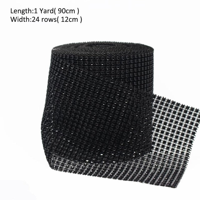 1 Roll 8/24 Rows Gold Silver Crystal Diamond Mesh Rhinestone Ribbon for Birthday Wedding DIY Decoration Cake Wrap Crystal Tulle