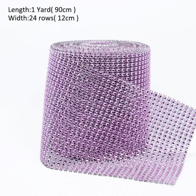 1 Roll 8/24 Rows Gold Silver Crystal Diamond Mesh Rhinestone Ribbon for Birthday Wedding DIY Decoration Cake Wrap Crystal Tulle