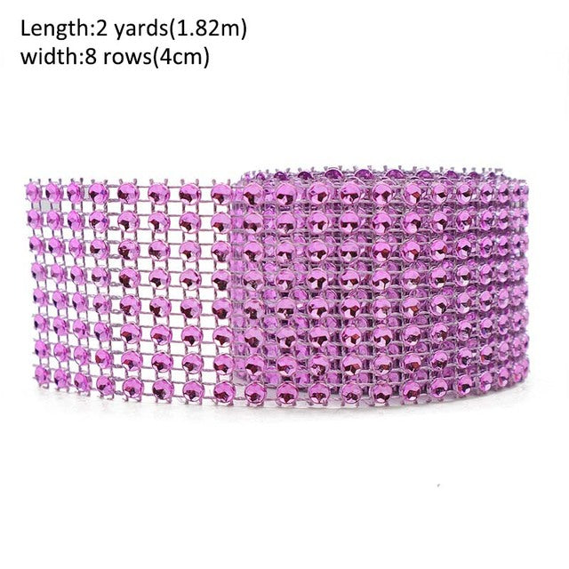 1 Roll 8/24 Rows Gold Silver Crystal Diamond Mesh Rhinestone Ribbon for Birthday Wedding DIY Decoration Cake Wrap Crystal Tulle