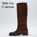 RIZABINA Size 34-43 Women Knee Boots Real Leather Platform Winter Shoes For Woman 2022 Warm Fur Long Boots Office Lady Footwear