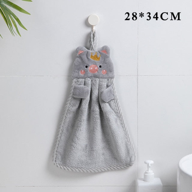 1Pcs  Soft Korean Style Hand Towel Cartoon Pig Embroidery Handkerchief for Household Wall Mounted Kitchen Supplies