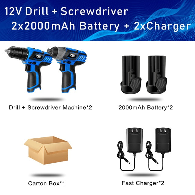 12V Electric Cordless Screwdriver Drill 100NM Torque Electric Drilling Machine Mini Hand Drill Wireless Power Tool by PROSTORMER