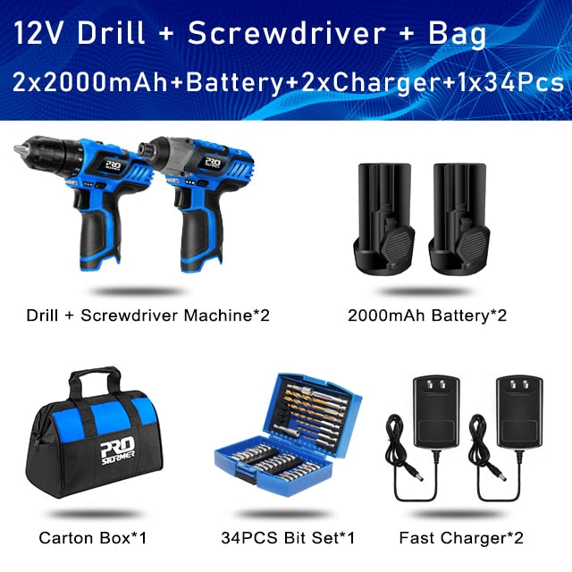 12V Electric Cordless Screwdriver Drill 100NM Torque Electric Drilling Machine Mini Hand Drill Wireless Power Tool by PROSTORMER