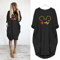 Mickey Mouse Dress for Women Casual Loose Midi Dresses Leopard Print Pocket Vintage Vestido Fall Maxi Clothes Party Robe Femme