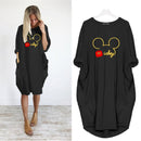 Mickey Mouse Dress for Women Casual Loose Midi Dresses Leopard Print Pocket Vintage Vestido Fall Maxi Clothes Party Robe Femme