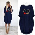 Mickey Mouse Dress for Women Casual Loose Midi Dresses Leopard Print Pocket Vintage Vestido Fall Maxi Clothes Party Robe Femme