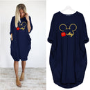 Mickey Mouse Dress for Women Casual Loose Midi Dresses Leopard Print Pocket Vintage Vestido Fall Maxi Clothes Party Robe Femme