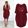 Mickey Mouse Dress for Women Casual Loose Midi Dresses Leopard Print Pocket Vintage Vestido Fall Maxi Clothes Party Robe Femme