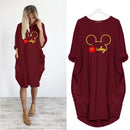 Mickey Mouse Dress for Women Casual Loose Midi Dresses Leopard Print Pocket Vintage Vestido Fall Maxi Clothes Party Robe Femme