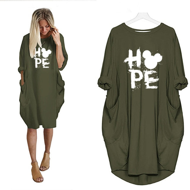 Mickey Mouse Dress for Women Casual Loose Midi Dresses Leopard Print Pocket Vintage Vestido Fall Maxi Clothes Party Robe Femme