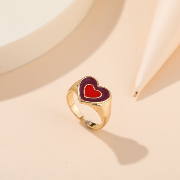 Wholesale Jewelry New Colorful Ring for Women Glossy Dripping Love Heart Rings Peach Heart Ring Exquisite Wild Trend Jewelry