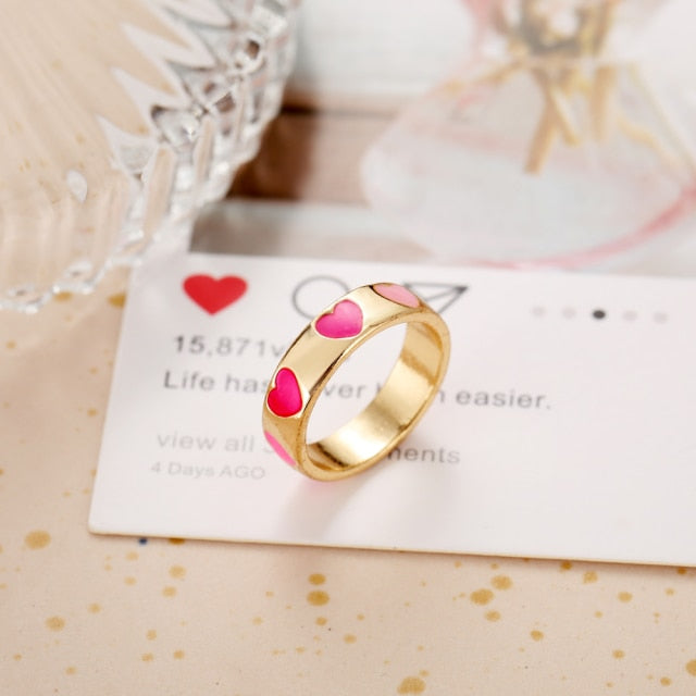 Wholesale Jewelry New Colorful Ring for Women Glossy Dripping Love Heart Rings Peach Heart Ring Exquisite Wild Trend Jewelry
