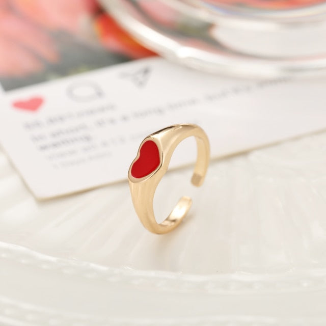Wholesale Jewelry New Colorful Ring for Women Glossy Dripping Love Heart Rings Peach Heart Ring Exquisite Wild Trend Jewelry