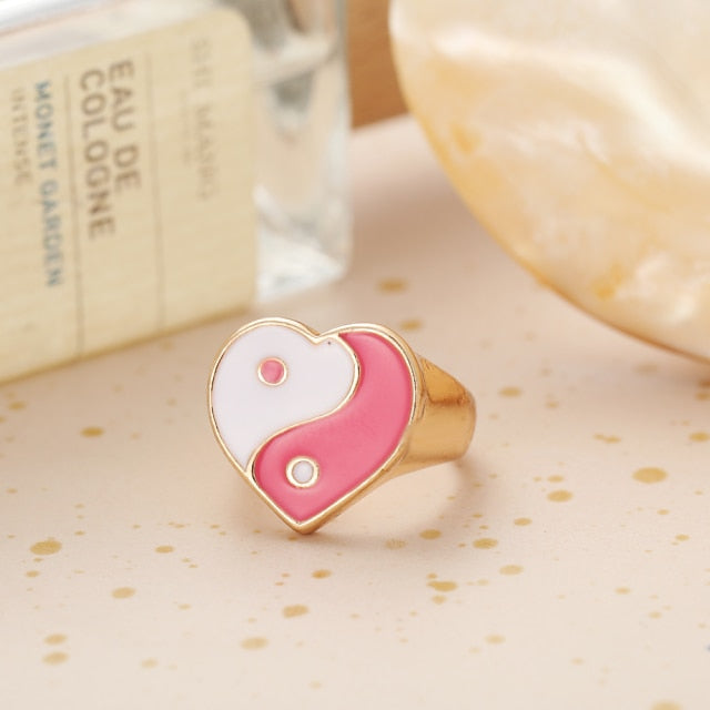 Wholesale Jewelry New Colorful Ring for Women Glossy Dripping Love Heart Rings Peach Heart Ring Exquisite Wild Trend Jewelry