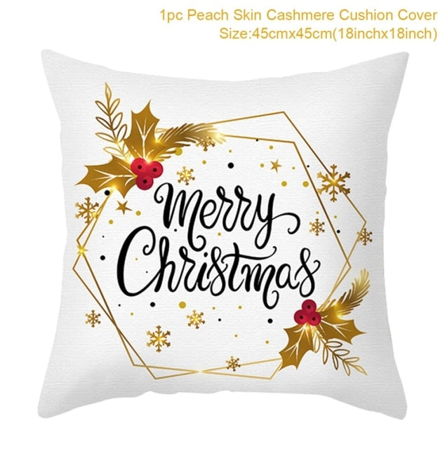 Christmas Cushion Cover Merry Christmas Decorations For Home 2021 Cristmas Ornament Pillow Case Xmas Navidad Gifts New Year 2022