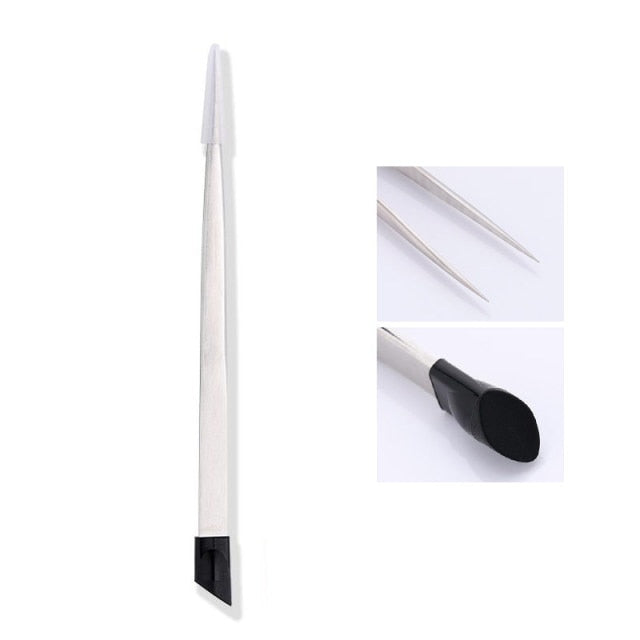 1pc 2 heads Straight Nail Tweezers with Silicone Pressing Head for 3D Sticker Rhinestones Water Sticker Picker Metal Nails Tools
