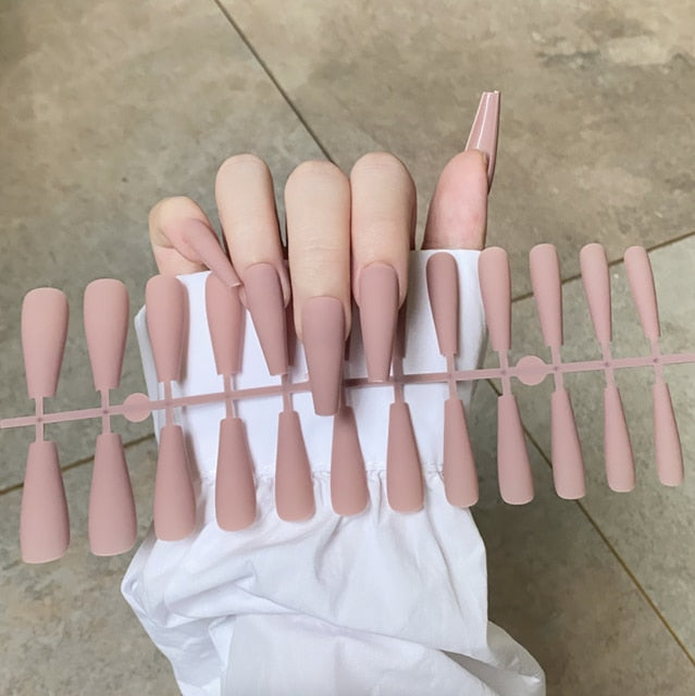 Solid Color Matte Super Long Coffin False Nail Ballet Press on Nails Tips for Nails Art Artificial Fingernails Fake