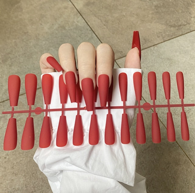 Solid Color Matte Super Long Coffin False Nail Ballet Press on Nails Tips for Nails Art Artificial Fingernails Fake
