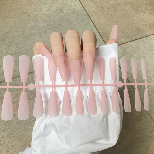 Solid Color Matte Super Long Coffin False Nail Ballet Press on Nails Tips for Nails Art Artificial Fingernails Fake