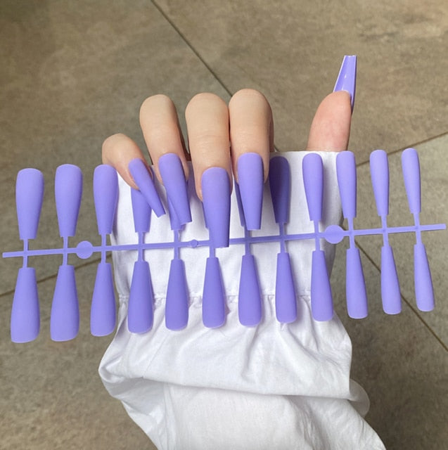 Solid Color Matte Super Long Coffin False Nail Ballet Press on Nails Tips for Nails Art Artificial Fingernails Fake
