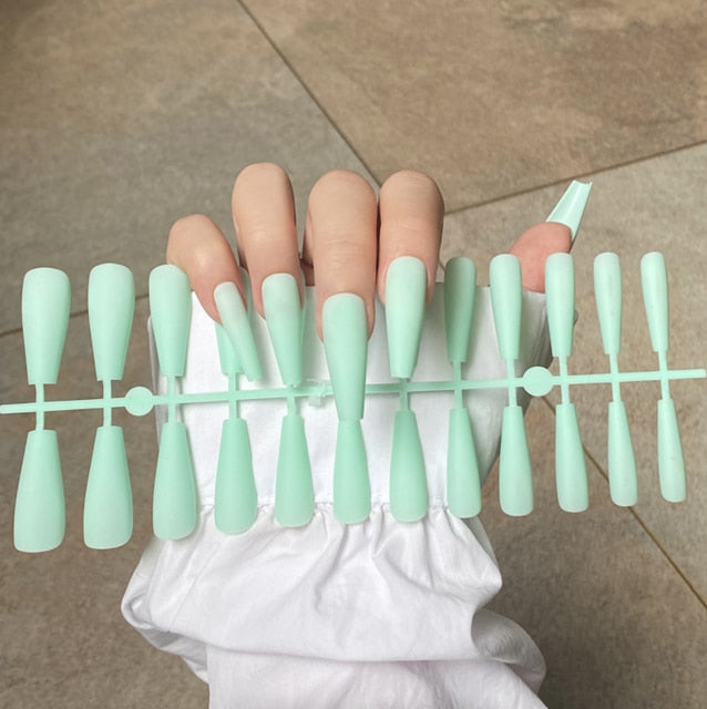 Solid Color Matte Super Long Coffin False Nail Ballet Press on Nails Tips for Nails Art Artificial Fingernails Fake