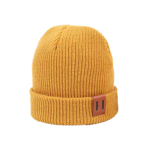 Baby Knit Hat for Boys Girls Autumn Winter Warm Kids Beanie Adult Children Parent-Child Hats Newborn Baby Cap with Leather Label