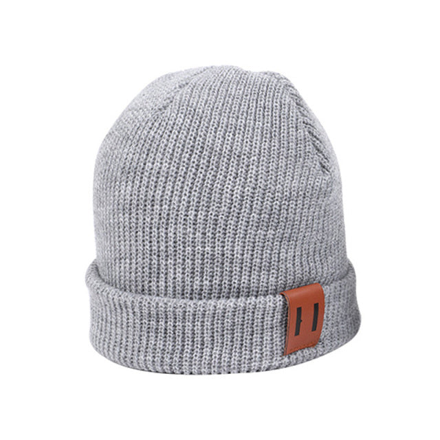 Baby Knit Hat for Boys Girls Autumn Winter Warm Kids Beanie Adult Children Parent-Child Hats Newborn Baby Cap with Leather Label