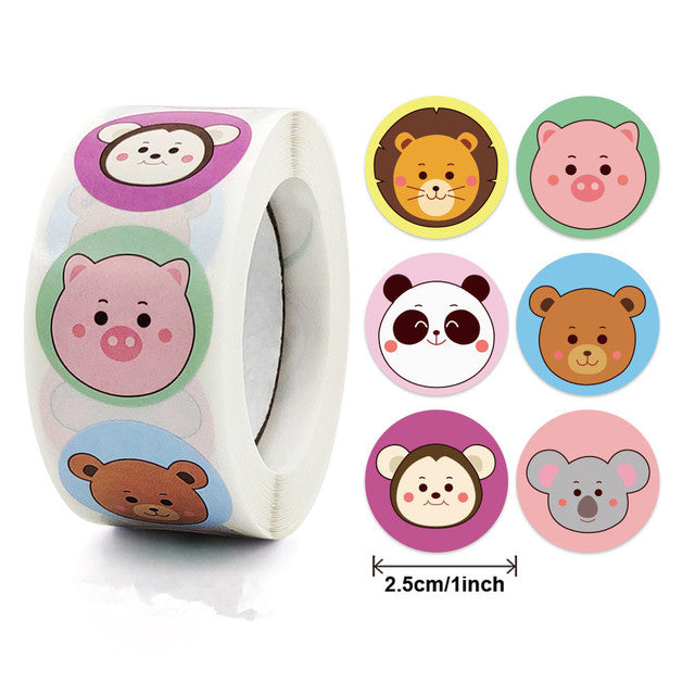 Stickers 500 pcs/roll Teacher Reward Sticker Fun Motivation animal Stickerfor School Teacher Student Stationery Stickers Kids