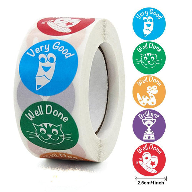 Stickers 500 pcs/roll Teacher Reward Sticker Fun Motivation animal Stickerfor School Teacher Student Stationery Stickers Kids