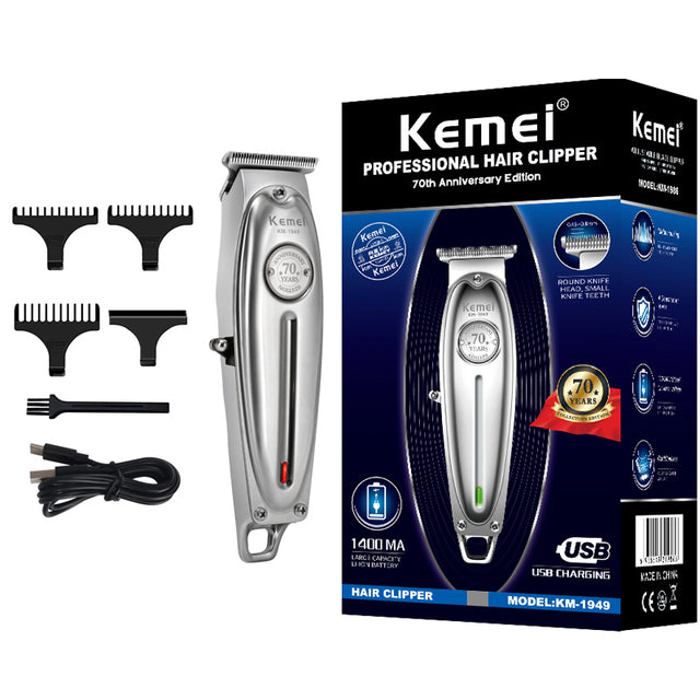 Kemei Professional Hair Clipper All Metal Men Electric Cordless Hair Trimmer 0mm Baldheaded T Blade Finish Haircut Machine 1949