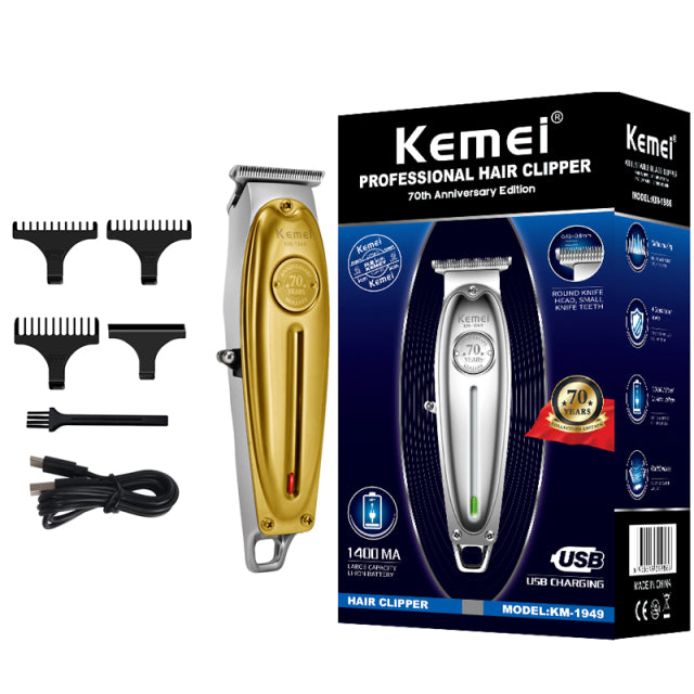 Kemei Professional Hair Clipper All Metal Men Electric Cordless Hair Trimmer 0mm Baldheaded T Blade Finish Haircut Machine 1949