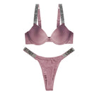 Fashion Women Underwear Push Up Bra Letter Rhinestone Secret Soft Bralette for Female Sex Lingerie UnderWire Adjusted Black Pink