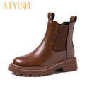 AIYUQI Women's Chelsea Boots Genuine Leather 2021 New Autumn Winter Fashion Women's Ankle Boots Retro Martin Boots Ladies