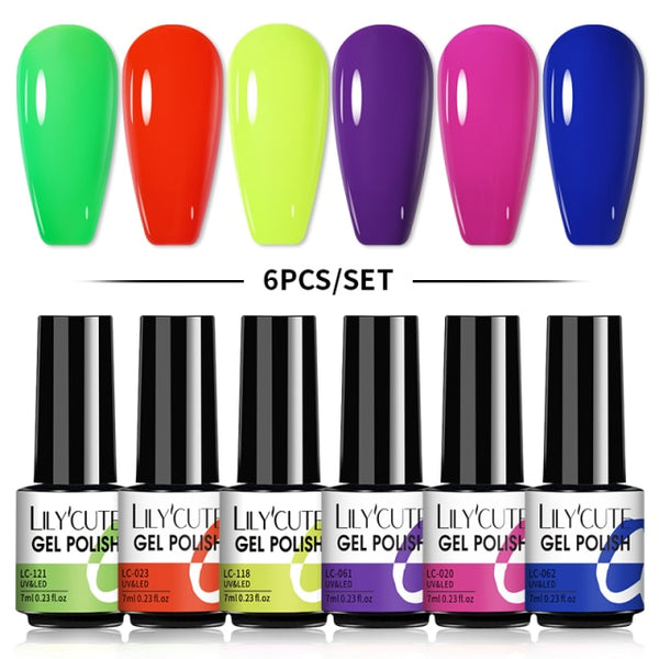 LILYCUTE 2/4/6 Pcs Gel Nail Polish Set 136Color Glitter Semi Permanent Hybrid Gel Varnish Base Top Coat Soak Off UV LED Nail Art