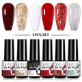 LILYCUTE 2/4/6 Pcs Gel Nail Polish Set 136Color Glitter Semi Permanent Hybrid Gel Varnish Base Top Coat Soak Off UV LED Nail Art