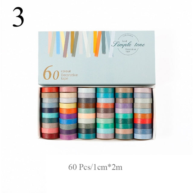 60 Pcs/Set Basic Solid Color Washi Tape Rainbow Masking Tape Decorative Adhesive Tape Sticker Scrapbook Diary Stationery