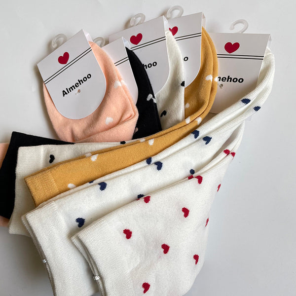 Long Cute Socks Women Cotton Love Heart With Print Kawaii Beautiful Ladies Designer Socks High Art Warm Sokken Femme  Calze