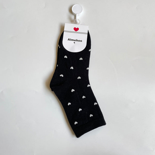 Long Cute Socks Women Cotton Love Heart With Print Kawaii Beautiful Ladies Designer Socks High Art Warm Sokken Femme  Calze