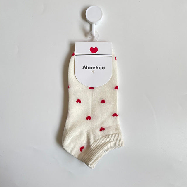 Long Cute Socks Women Cotton Love Heart With Print Kawaii Beautiful Ladies Designer Socks High Art Warm Sokken Femme  Calze