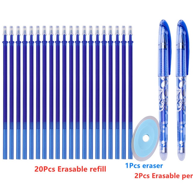 20+3 Pcs/Set Erasable Gel Pen Refills Rod 0.5mm Blue Black Ink Washable Handle Magic Erasable Pen for School Office Stationery