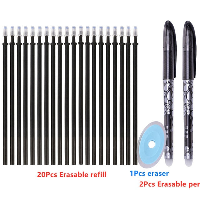 20+3 Pcs/Set Erasable Gel Pen Refills Rod 0.5mm Blue Black Ink Washable Handle Magic Erasable Pen for School Office Stationery