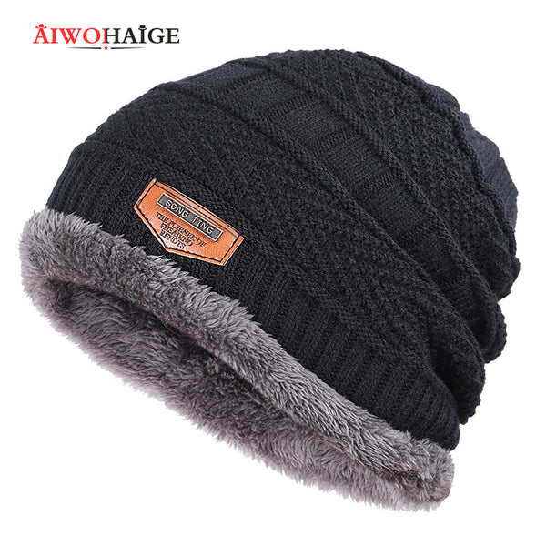 2021 New Brand Solid Color Knit Beanie Hat Men's Winter Hats Boy Warm Plus Velvet Thicken Hedging Cap Skullies Wool Bone Male