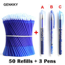50+3 Pcs/Set 0.5mm Blue Black Ink Gel Pen Erasable Refill Rod Erasable Pen Washable Handle School Writing Stationery Gel Pens