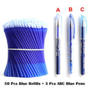 50+3 Pcs/Set 0.5mm Blue Black Ink Gel Pen Erasable Refill Rod Erasable Pen Washable Handle School Writing Stationery Gel Pens