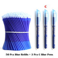 50+3 Pcs/Set 0.5mm Blue Black Ink Gel Pen Erasable Refill Rod Erasable Pen Washable Handle School Writing Stationery Gel Pens